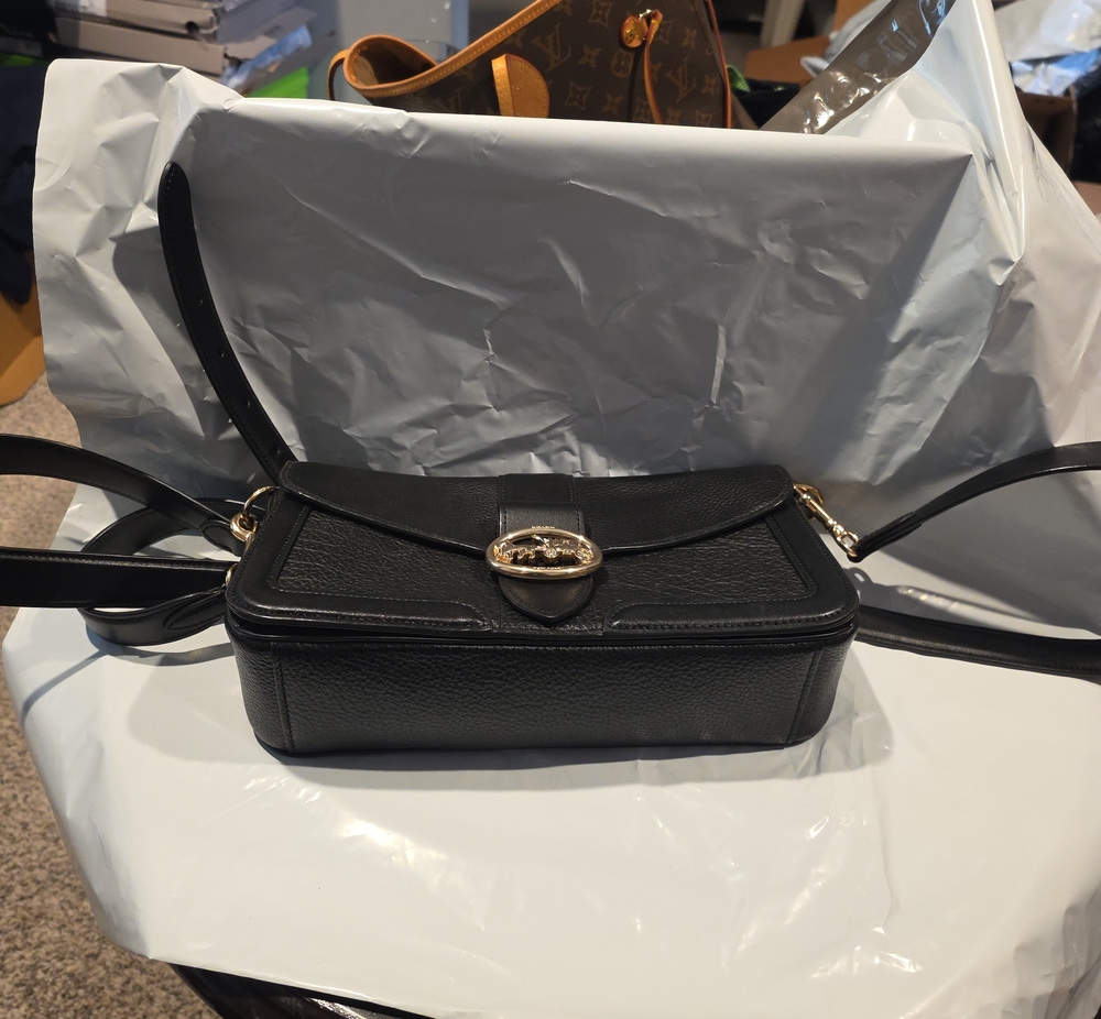 Coach Black Leather Shoulder Bag with Gold Hardware